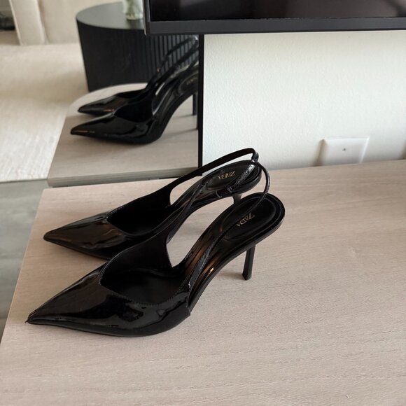ZARA Black Patent Slingback Heels – Size 37 - Picture 2 of 9